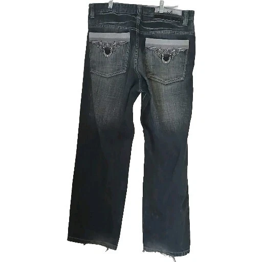 Jeans de mezclilla holgados bordados hip hop vintage Y2K Miskeen originales 38x44 Foto 3 de 4