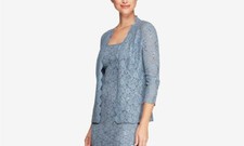 New 140 Alex Evenings Women's Blue Glitter Lace Sequined Bolero Shrug Size 16