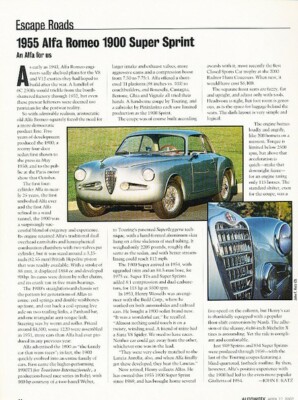 1955 Alfa Romeo 1900 Super Sprint Review Report Print Car Article K92