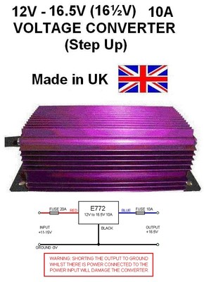 DRAG RENNWAGEN SPANNUNGSWANDLER 12V auf 16,5V 10AMP 165W STEP UP 12V -16 1/2V