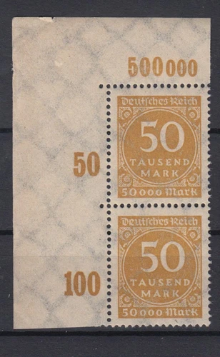 German Reich 275 Vertical Pair of corner edge top right numbers in circle 50k M**
