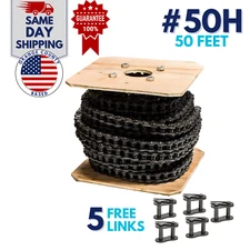 #50 Heavy Duty Roller Chain 50 Feet with 5 Connecting Links, 50H Chain
