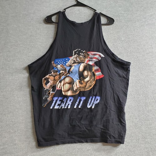 VINTAGE Da Dawg Men TShirt XL Black Tank Top Tear It Up American Flag