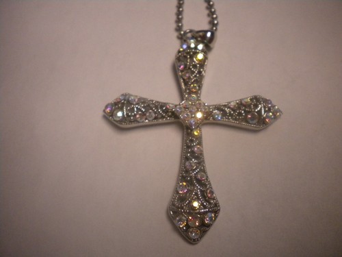 PREMIER DESIGNS BEAUTIFUL (((ANGELINA )))CROSS NECKLACE LOADED WITH AB CRYSTAL