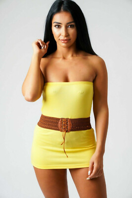 Off Shoulder Yellow Mini Dress Girls Women's Bandeau Strapless