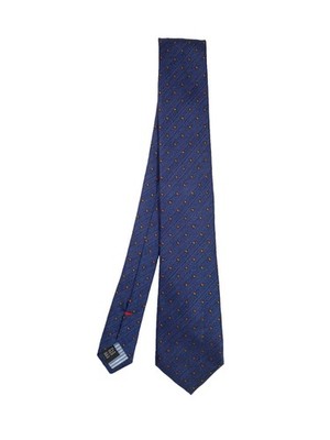 LIBERO MILANO BLUE SILK MEN'S TIE W BROWN POLKA DOT PATTERN M.IN CHINA EC