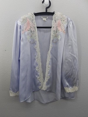 Vtg Natori Bed Jacket Robe Women Medium Purple Lace Open Front Lingerie