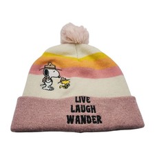 Peanuts Snoopy Woodstock Live Laugh Wander Pompom Beanie Hat and Gloves/Mittens