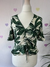 H&M Cute Cream / Green Botanical Short Sleeve Top Size 12 Summer