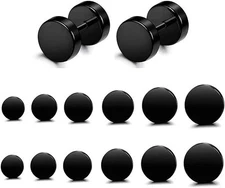 6 pares de pendientes negros de acero inoxidable para hombres y mujeres
