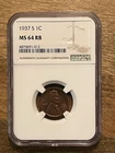 1937 D 1c Lincoln Wheat Cent Coin MS64 RB NGC