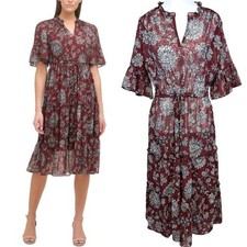 Tommy Hilfiger Sz 16 Tiered SHEER NO LINING Dress Floral Velvet Dot Fairy Grunge