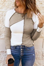 Khaki White Irregular Color Block Top