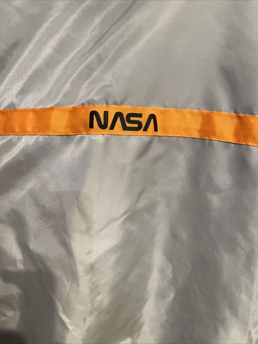 NWT Men NASA Logo Spellout Asstseries Bomber Flight Jacket Med Reflective Gray image 3