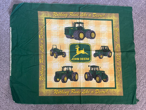Cut & Sew Panel John Deere Tractor Nothing Runs Like A Deere Pillow Craft Quilt - Picture 1 of 10