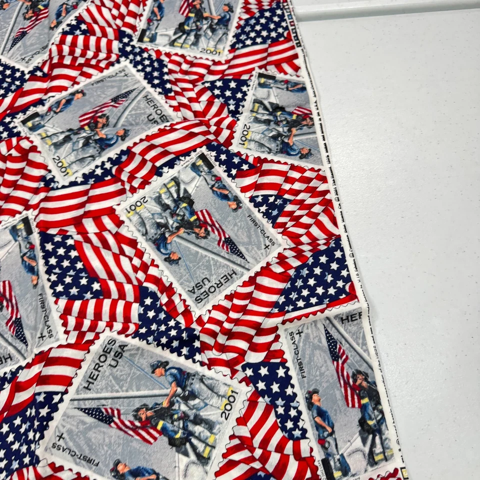 Cranston Fabric american flag firefighters heros stamp patriotic 35x44 1 yard - Image 4 of 4