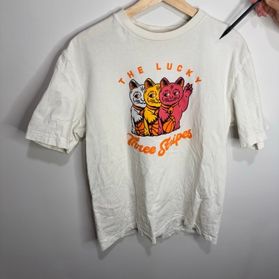 Adidas Shirt Mens M White Chinese New Year Cats Lucky 3 Stripes Tee T-Shirt