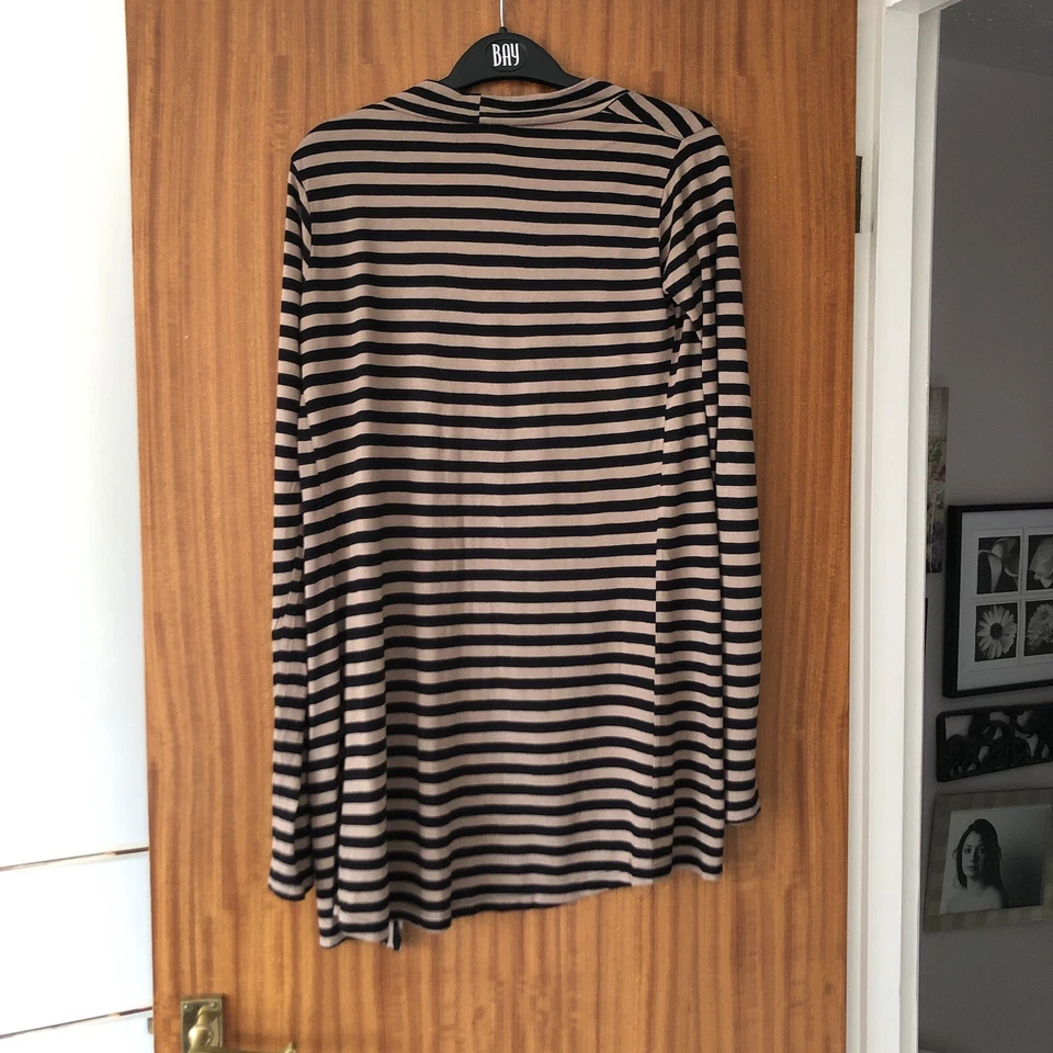 Cárdigan ligero de otoño Cottonon estilo jersey negro/marrón a rayas para dama, 10 Foto 4 de 4