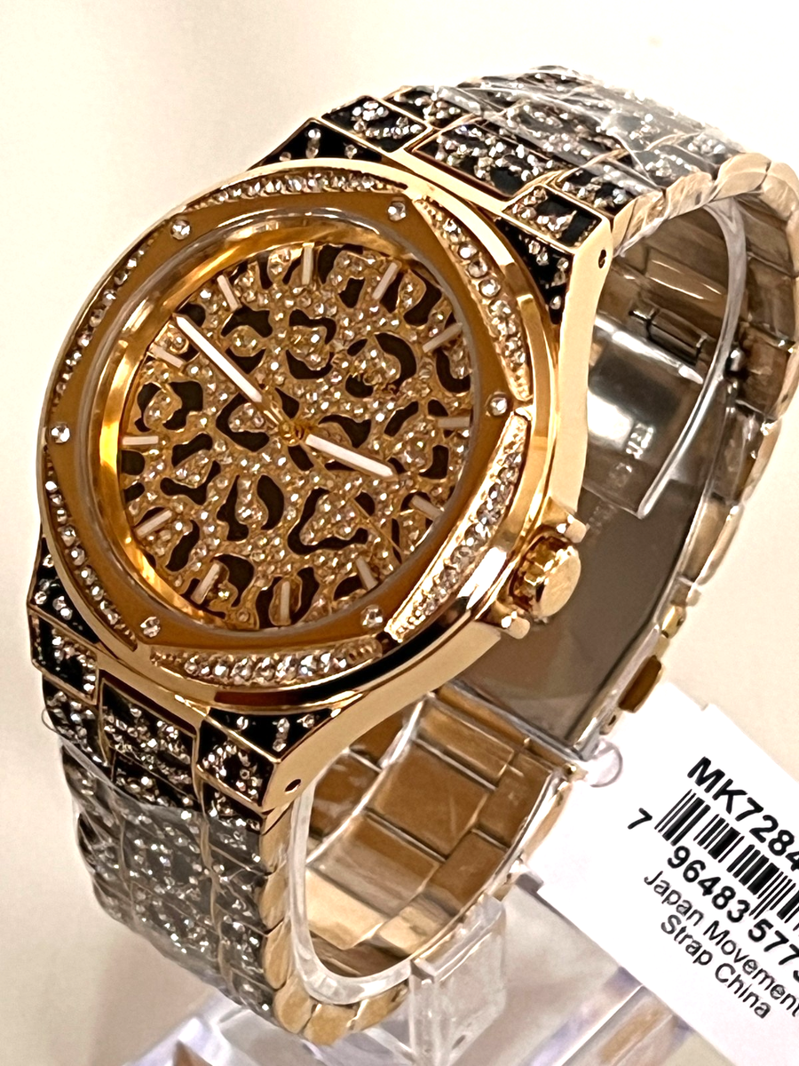 Michael Kors MK7284 Lennox Animal Pavé Gold-Tone Womens Watch BNWT