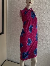 floral hot pink beach sarong wrap flower print fringe blue summer cover up