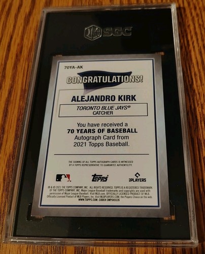2021 Chrome Rookie TOPPS 70 YEARS AUTO Alejandro Kirk SGC 8 10 4/25 BLUE JAYS - Picture 2 of 2