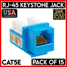 15 Pack Blue CAT5e Keystone Jack RJ45 Ethernet  Cat5 UTP Punch Down Network LAN
