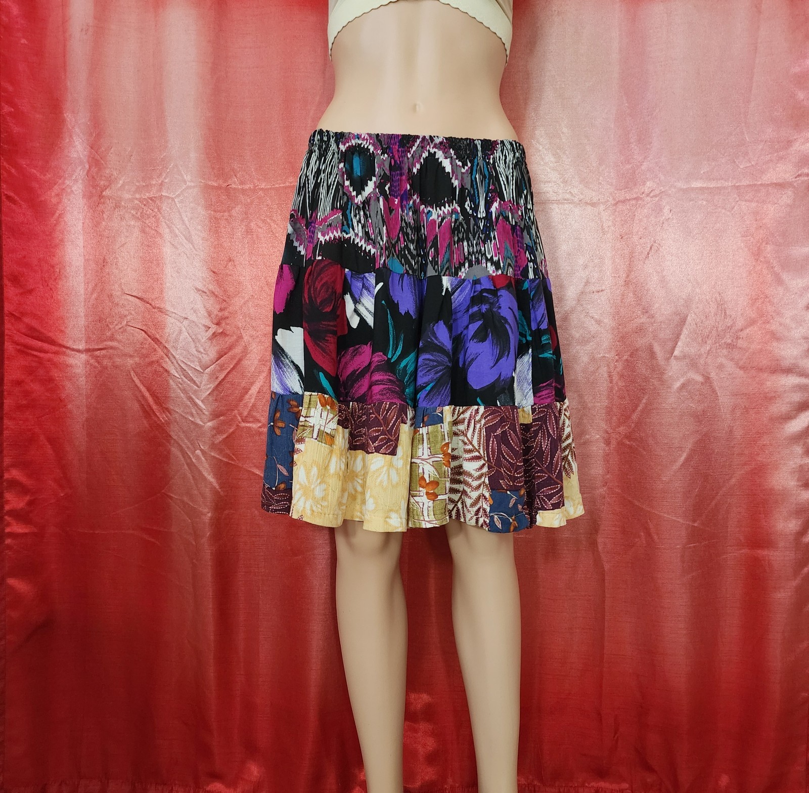 Boho Patchwork Skirt Size Small-Medium Floral Abs… - image 1