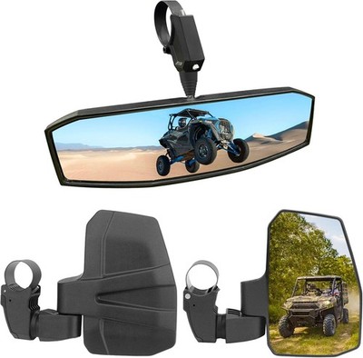 UTV Mirror+Side Mirrors Set 1 center rearview mirror + 2 side mirrors., Black 