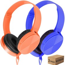 Durable Wired Classroom School Headphones for Students 2 Pack Blue Orange