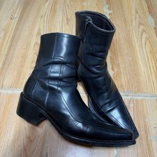 DSquared2 Men's Black Chunky Square Black Leather Boots Vtg Size 40 USA 9