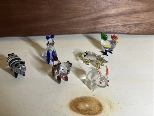 Lot of 6 Vintage Miniature Hand Blown Glass Animal Figurines Murano Style