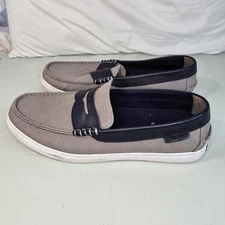 Cole Haan Men's Nantucket Penny Loafers Gray Canvas Navy Blue Size 9.5M