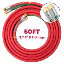 SPARC 50FT 3/16" Oxy Acetylene Grade T Hose Set + Strain Reliefs - B Fittings