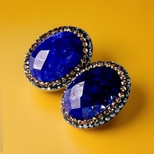 Semi precious Blue Saphire oval studs with black Marcasites.