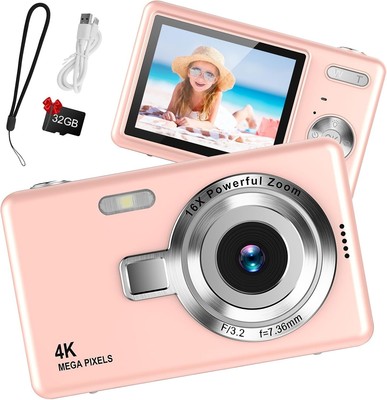Digitalkamera 1080P FHD 44MP mit 2,4'' LCD Bildschirm, 16x Zoom, Pink 