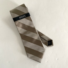 DKNY Men's 100 Silk Tie Made in USA Taupe Stripe 3 1/2" x 58" NEW