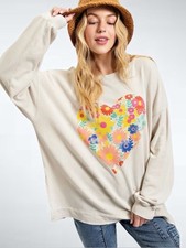 Easel 100 Cotton Floral br Heart Sweatshirt in br Khaki Size S ovesized
