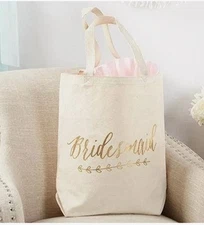 New Kate Aspen Gold Foil Bridesmaid Canvas Tote Bag 14x15.5” 6 Available Gift