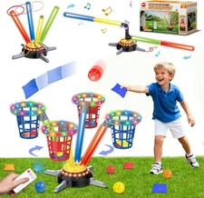 VATOS 3 in 1 Bean Bag & Ring Toss Game, Musical Jumping for Kids, Colorful 