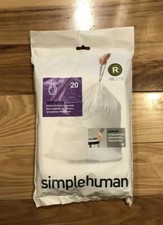 Code R 20 Ct SIMPLEHUMAN Custom Fit Trash Bags Can Liners Refill Size White Pack
