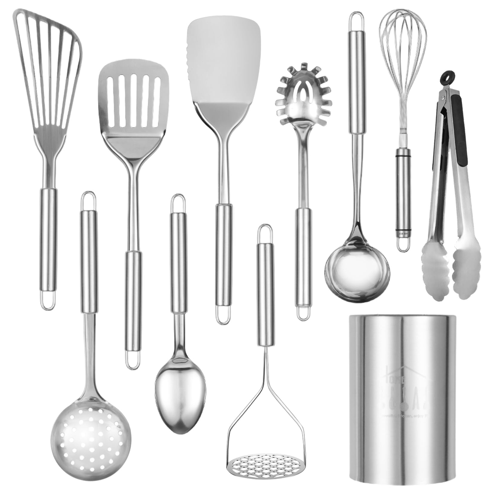 Stainless Steel Cooking Utensils Set - 11pcs Kitchen Utensils Set with Holder...