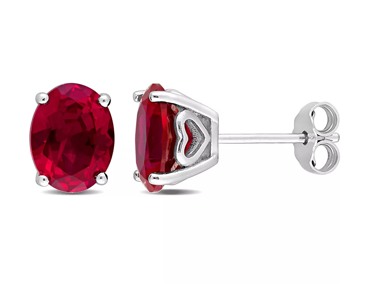 5.90 Carat ctw Lab Created Ruby Oval Stud Earrings Sterling