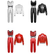 Kids Girls Dancewear Waistline Dance Zipper Outfit Criss-cross Tracksuit Set