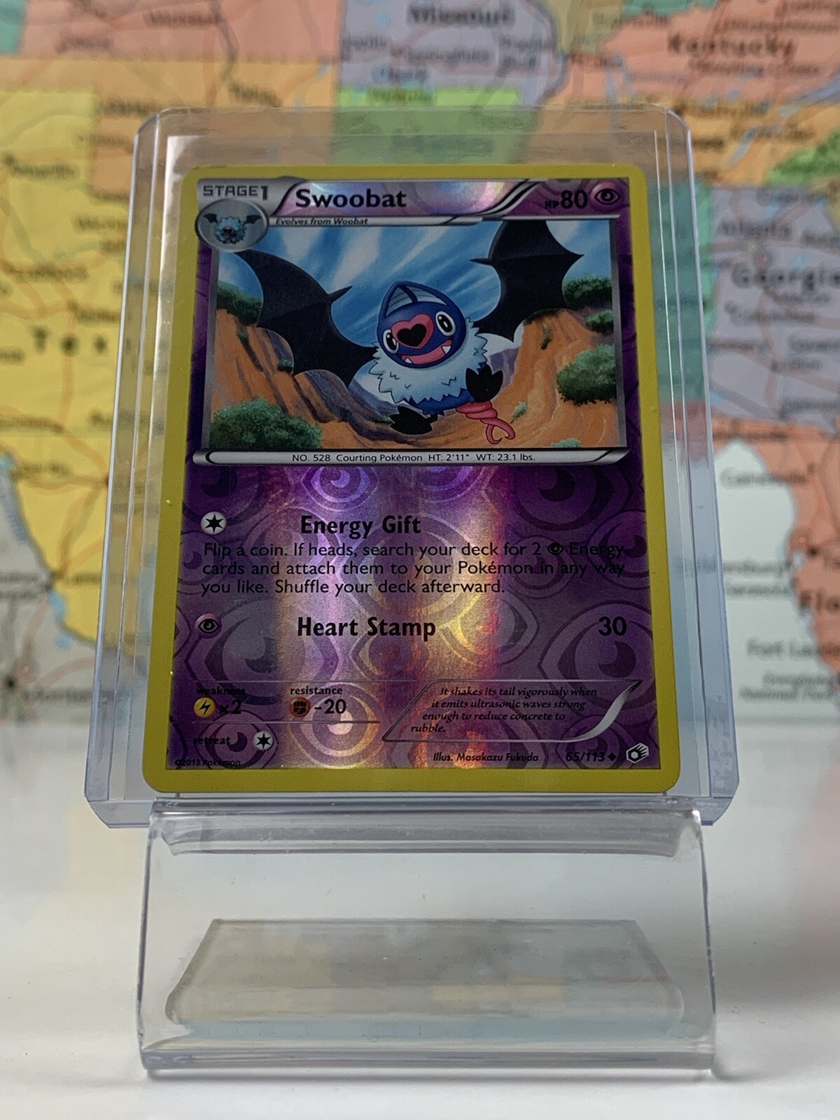 SHIPS SAME DAY Pokemon Card Swoobat 65/113 Reverse Holo Psychic Type 2013