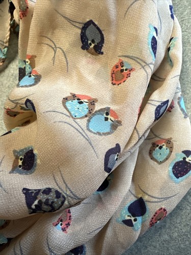 All Over Owl Print Scarf 68 x 28 blue orange beige repetitive pattern 100% poly - Picture 9 of 9