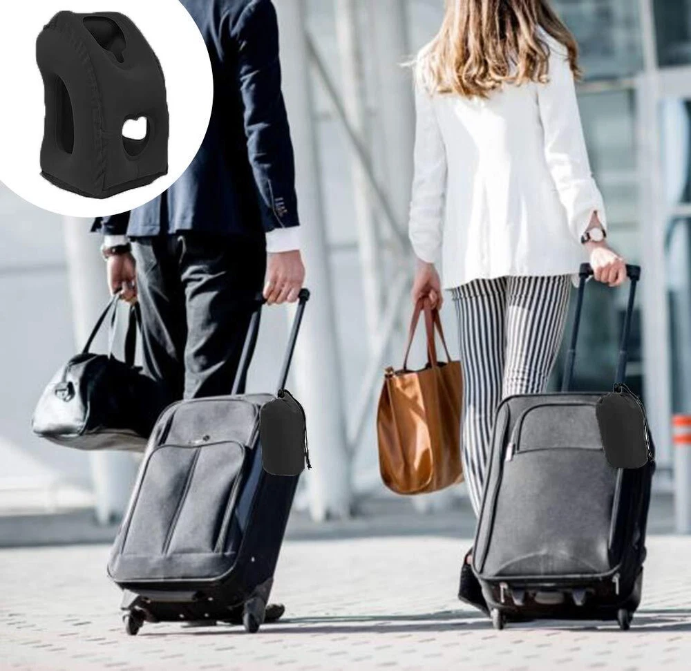 Inflatable Neck Pillow for Travel Airplane Car Office Black Support  