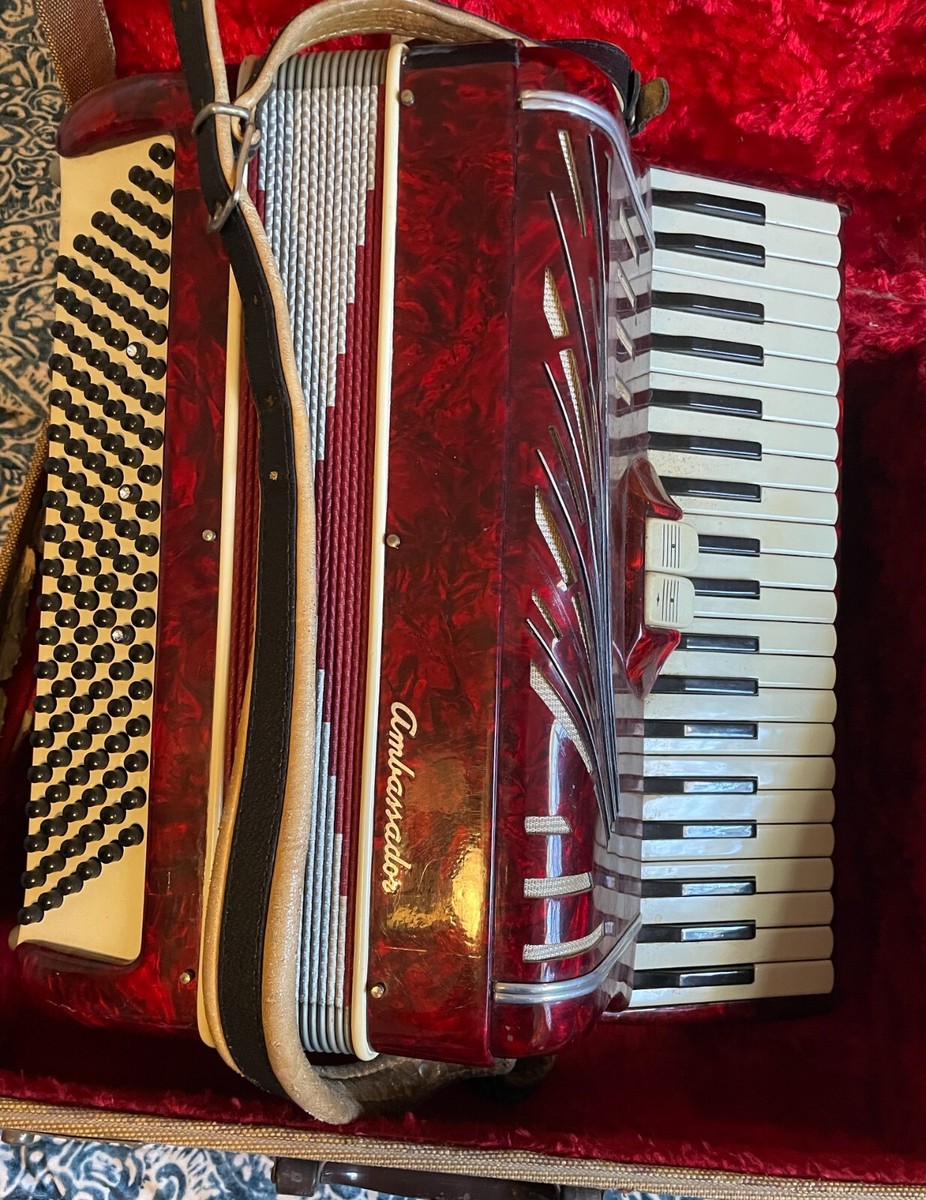 VINTAGE 1966 AMBASSADOR RED MOTHER OF PEARL ACCORDION | eBay