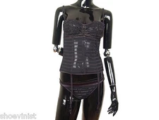 La Perla Swarovski Bustier Thong Set Black Brand New First Line Made In Italy