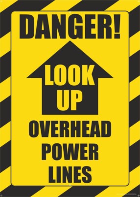 Danger Overhead Power Lines Sign 10x14
