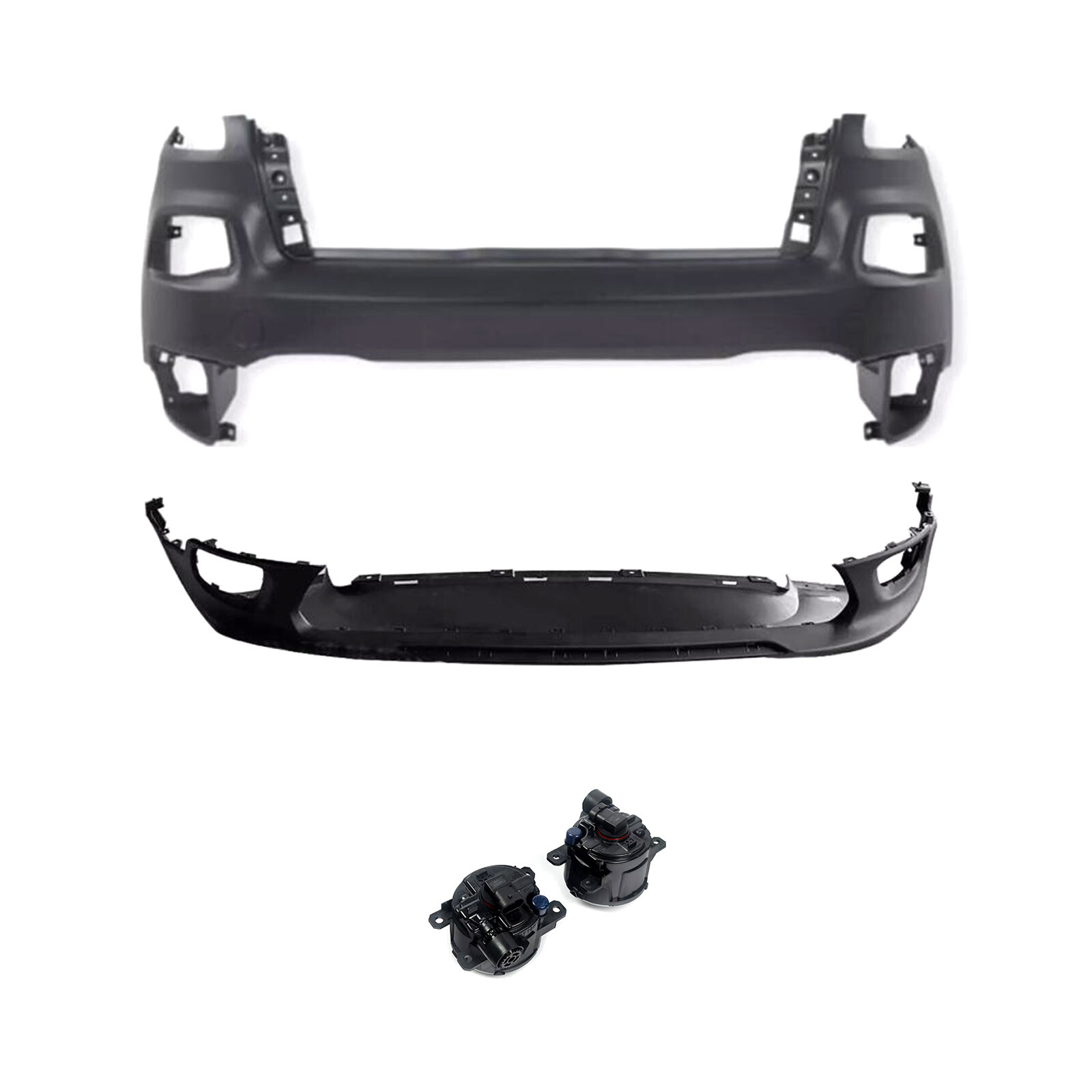 Fits 15-18 Cherokee Front Bumper Cover+Lower Grille+Trim Surround+Fog lamp Kits